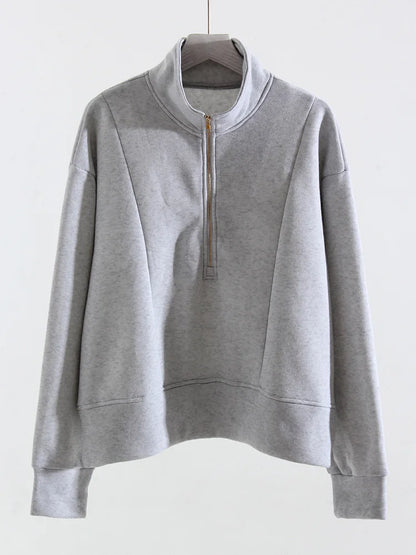 Winter Velvet Sweatshirt For Women With Half Zipper Coats Basic Green Oversize Warm Fleece Half Zip Up Sweatshirt Pullover Women