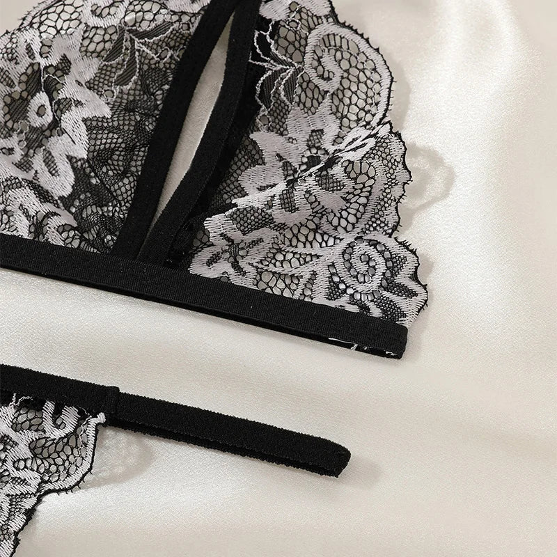 Floral Lace Bra Set Bow Intimates Bra And Thongs Sets Outfit Women's Underwear Set