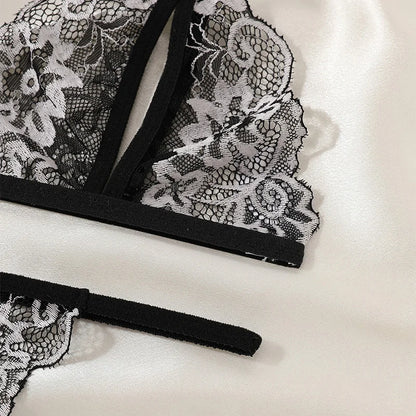 Floral Lace Bra Set Bow Intimates Bra And Thongs Sets Outfit Women's Underwear Set