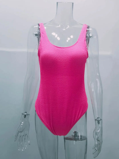 Sexy Ribbed Wrinkled One-piece Bikini Female Swimsuit Women Push Up Bra Swimwear