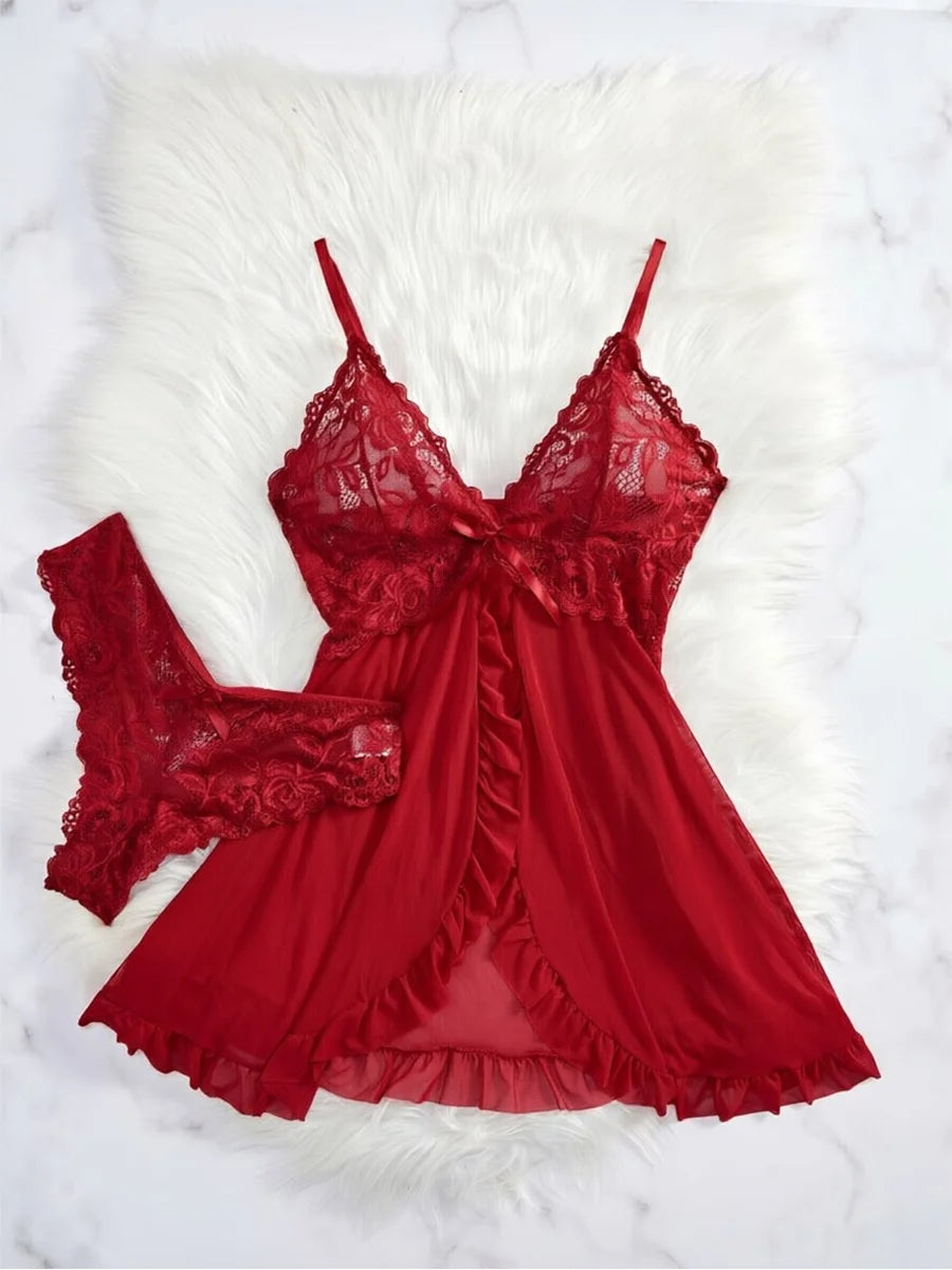 New Women's Sexy Bow Lace-Up Sleepwearl Dress Set Fashion Uniform - Trendy Comfortable Dress Ensemble For Adults Sexy Bra Set