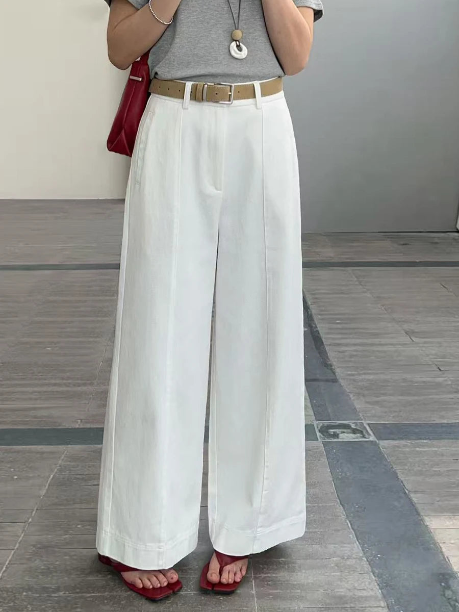 White High Waist Straight Leg Wide Leg Pants Nine Points Drapey Slimming Casual Trousers for Small Women Spring Summer New Style