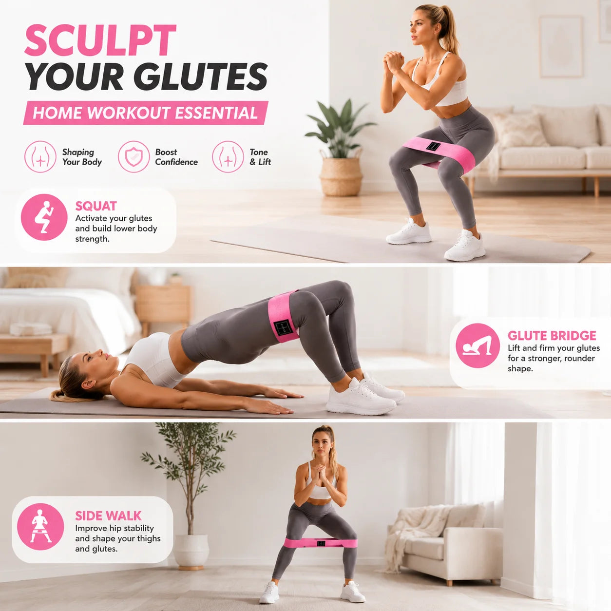3PCS Fabric Resistance Bands Set for Women, Non Slip Workout Bands for Glutes, Legs & Home Fitness
