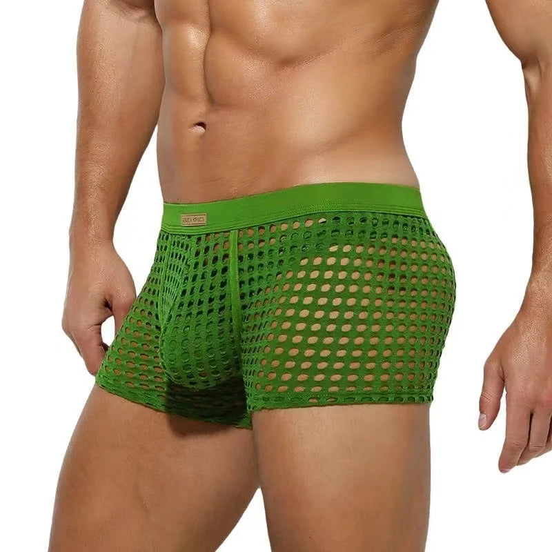 Breathable Mesh Men's Underpants Sexy Man Big Penis Pouch Boxers Summer Hollow Net Slip Briefs for Men Large