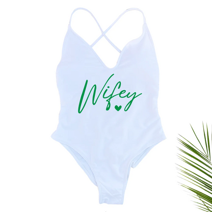 Sexy Padded Wifey One Piece Swimsuit bride Swimwear Women Backless Rose gold Bathing Suit Summer Beachwear monokini Thong