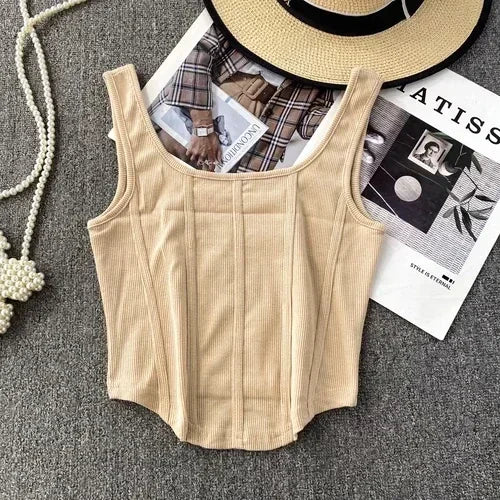 Vintage Denim Tanks Camis for Women Almighty Casual Sleeveless Zipper Spliced Femme Corset Crop Tops Elegant Chic Tank Camisoles
