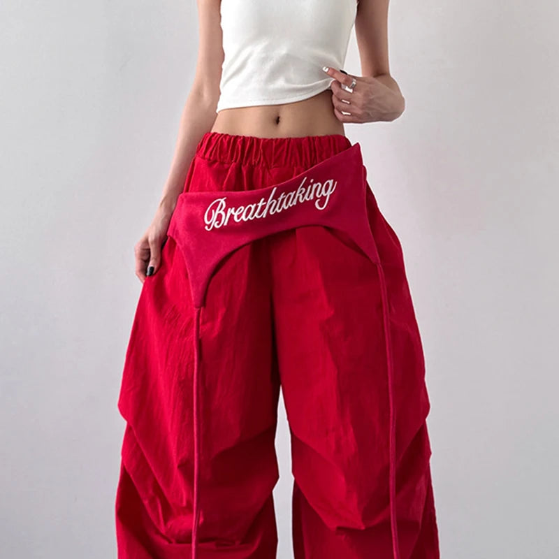 Women's Dance Y2K Style Pants Cross Layer Straps Design Casual Streetwear Wide Leg Cargo Pants For Hip Hop Dance Colorful