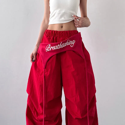 Women's Dance Y2K Style Pants Cross Layer Straps Design Casual Streetwear Wide Leg Cargo Pants For Hip Hop Dance Colorful