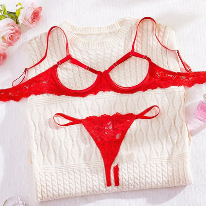 Toucheart 2 Piece Set Sexy Interesting Underwear Set for Women Solid Color Lace Mesh See-through Bra Exotic Sexy Lingerie Set