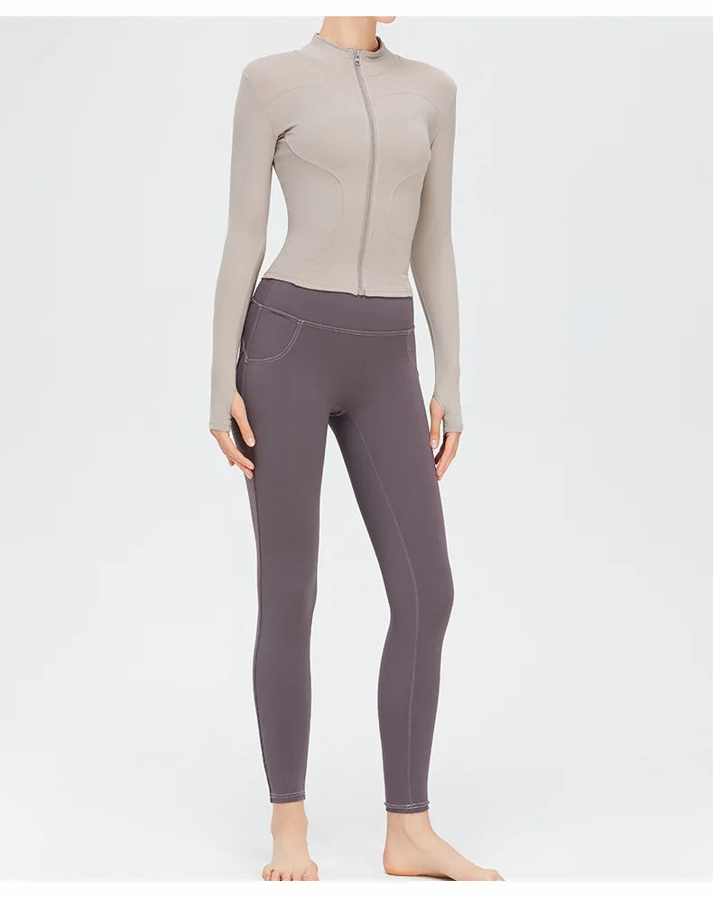 Zipper Long Sleeve Sports Jacket Women Fitness Yoga Shirt Gym Top Activewear Running Coats Push Up Workout Clothes Woman Jacket