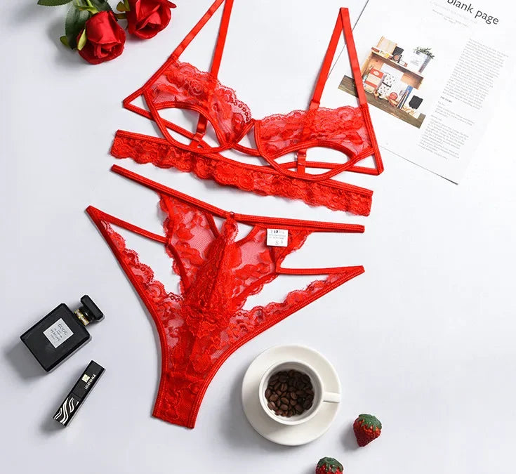 Fantasy Sexy Erotic Lingerie Women Bow Bras Panty Chain Garters See Through Bra Set Ladies Sexy Underwear Set  Sexy Costumes