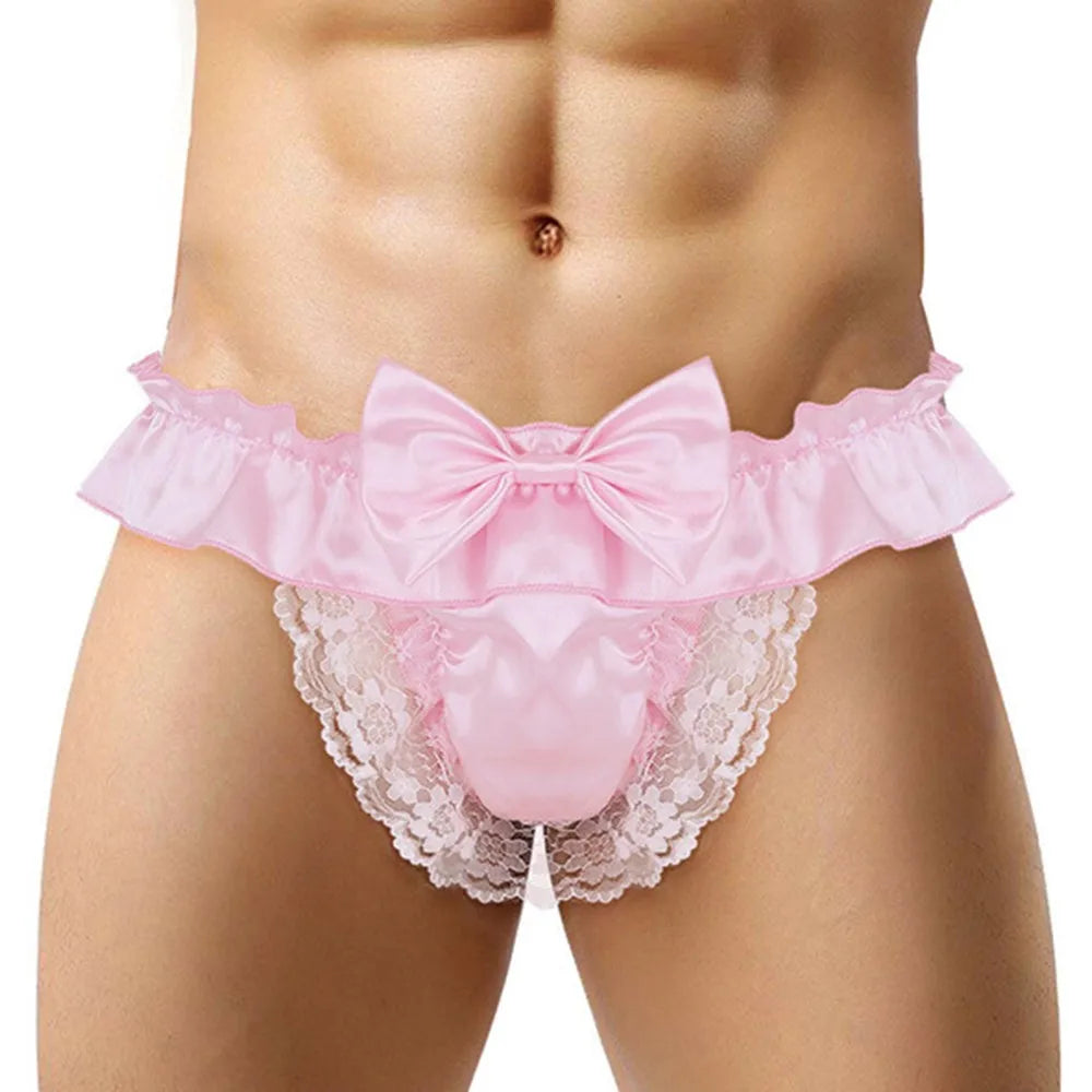 Men Sexy Hollow underpants men Exposed Buttocks Thong Briefs sexy toy mens Panties Sissy Underwear Bowknot Thongs sissy Thongs