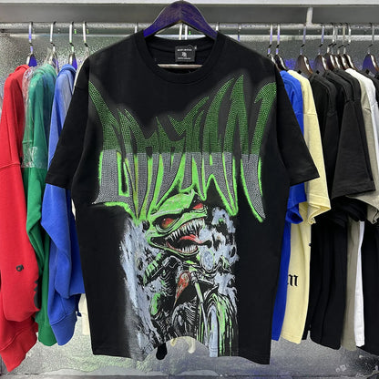 MIXED EMOTION Shirt Rhinestone Short Sleeve Men Women T-shirt Streetwear 100% Cotton Loose Round Neck Top Tees Oversized Tee Top