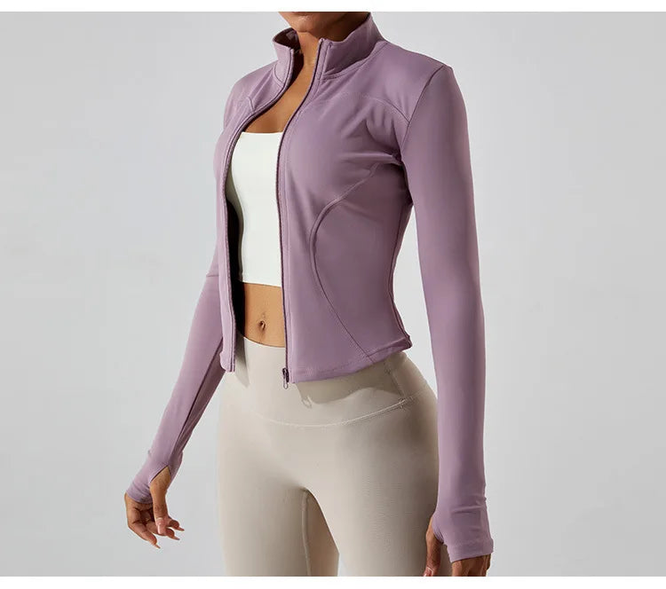Zipper Long Sleeve Sports Jacket Women Fitness Yoga Shirt Gym Top Activewear Running Coats Push Up Workout Clothes Woman Jacket