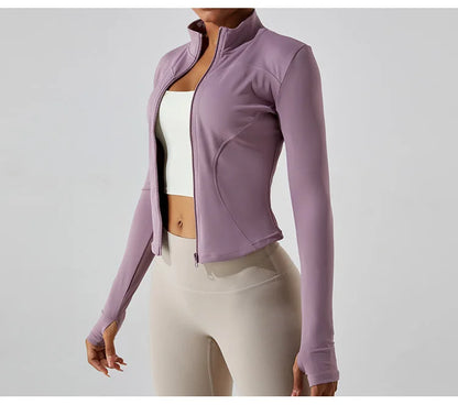 Zipper Long Sleeve Sports Jacket Women Fitness Yoga Shirt Gym Top Activewear Running Coats Push Up Workout Clothes Woman Jacket