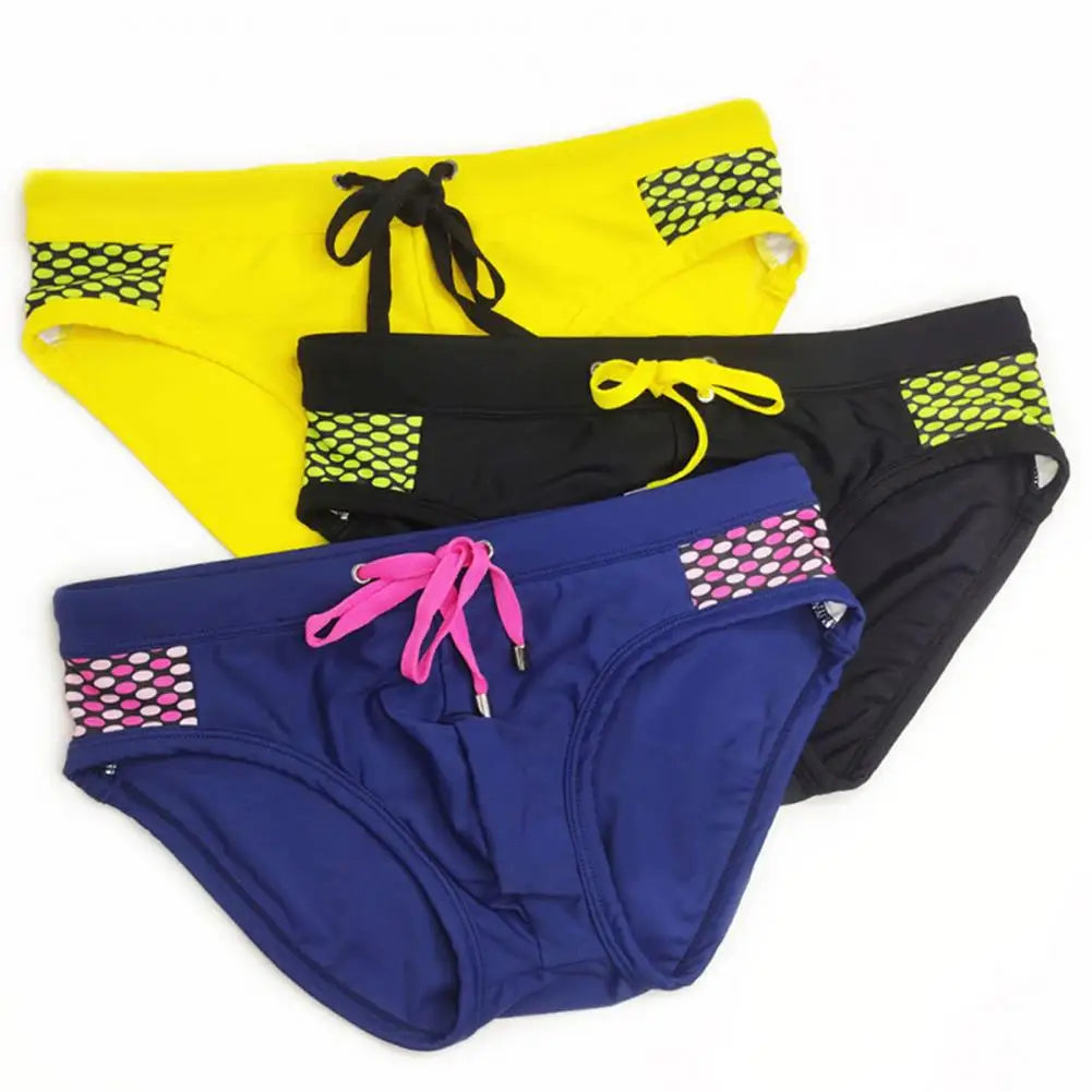 Men Summer Swim Briefs Low-rise Drawstring Sexy Swimming Briefs Dot Stitching Print Swimming Trunks Swimwear 남성 수영 팬티