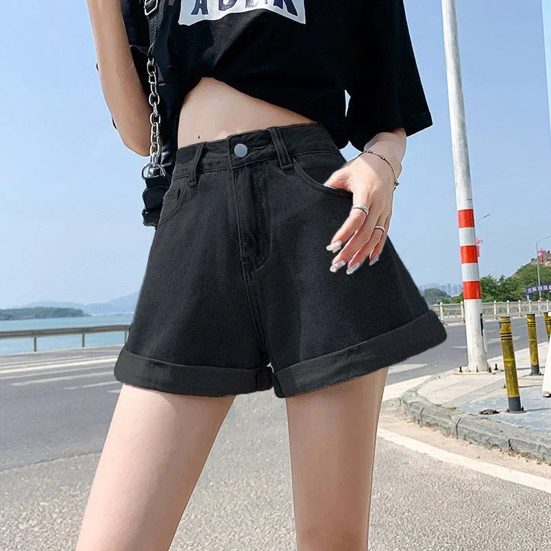 2026 Summer Women Denim Shorts High Waist Blue Cotton Wide-leg Short Pants Girl's Student Mini Korean Fashion Womens Jean Shorts