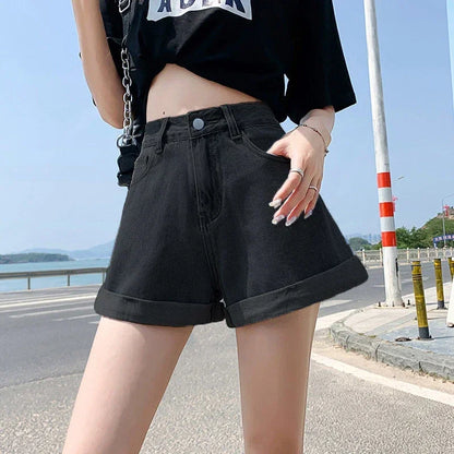 2026 Summer Women Denim Shorts High Waist Blue Cotton Wide-leg Short Pants Girl's Student Mini Korean Fashion Womens Jean Shorts