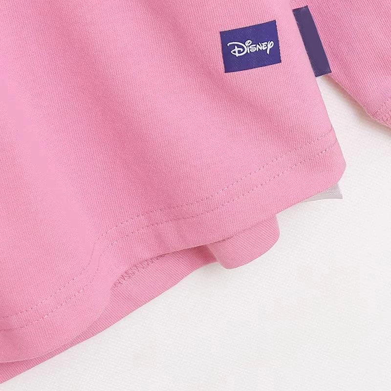 Disney World Letter Mickey Mouse Cartoon Print Embroidery Flares Pearl Pink Sweatshirt Sweet Women Long Sleeve Loose Jumper Tops