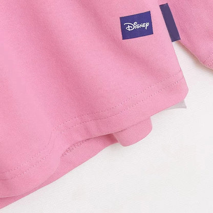 Disney World Letter Mickey Mouse Cartoon Print Embroidery Flares Pearl Pink Sweatshirt Sweet Women Long Sleeve Loose Jumper Tops