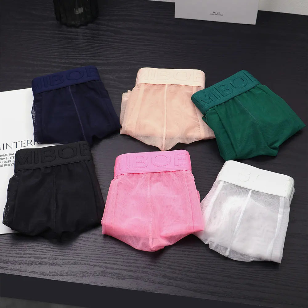 MIBOER Men's Sheer Mesh Boxer Briefs with 3D Contoured Pouch And Embossed Logo Waistband Ultra Thin Breathable Underwear