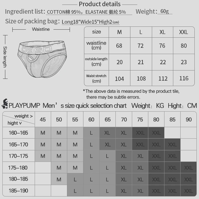 1/3Pcs Breathable Cotton Men Underwear Sexy Bikini Panties Underpants Large Crotch Pouch Mens Briefs with Front and Back Cutouts