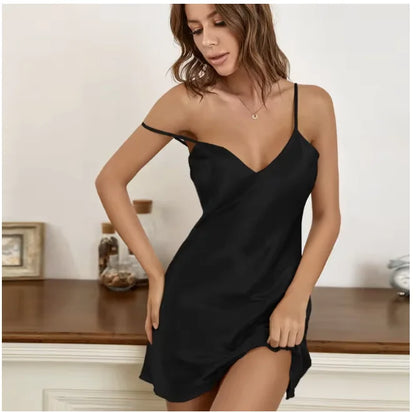 Sexy Suspender Nightgown Dress New Summer Women Nightdress Chemise Sleepwear Silky Satin Home Wear Dressing Gown Lingerie