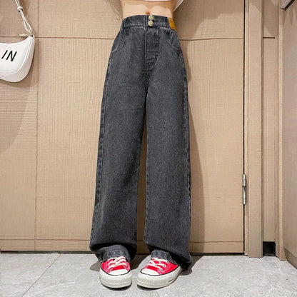 Teenage Girls Jeans 2026 Spring Fall Casual Fashion Loose Ripped Hole Kids Retro Korea Pants School Children Trousers 6 8 10 12Y