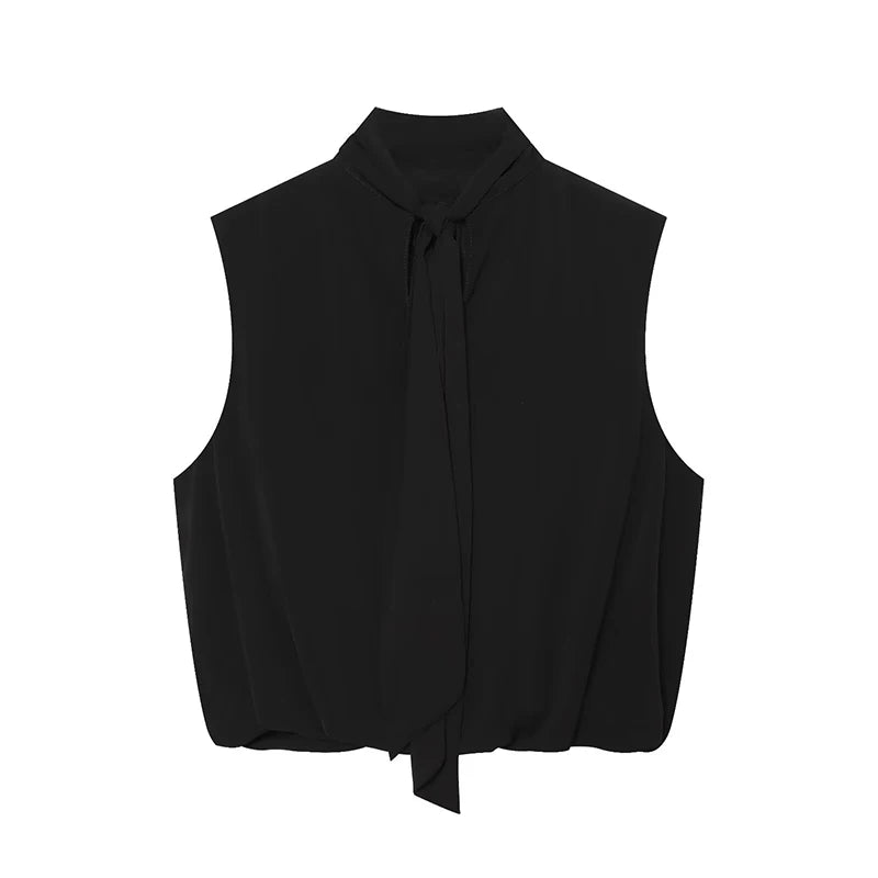 Women's Tops Summer Fashion Pleated Tops Women Turtleneck Sleeveless Tops Casual Female Chic Tops