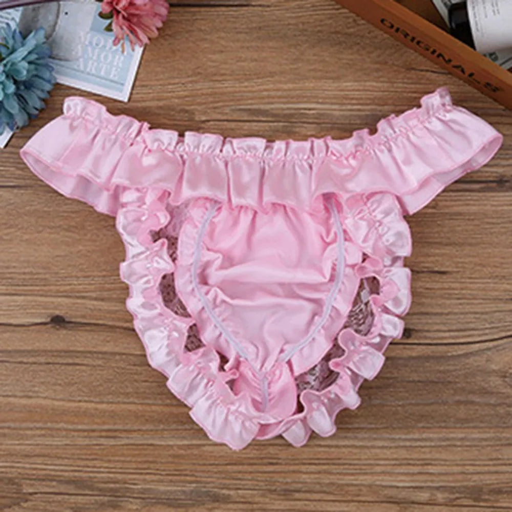 Men Sexy Hollow underpants men Exposed Buttocks Thong Briefs sexy toy mens Panties Sissy Underwear Bowknot Thongs sissy Thongs