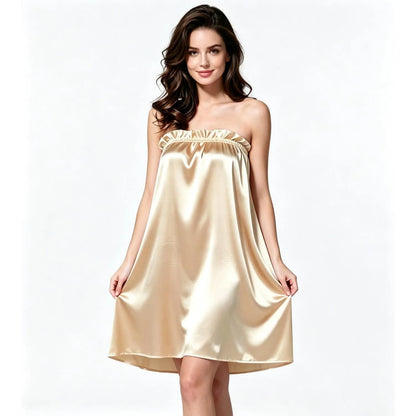 Sexy Women Suspenders Nightdresses Sleepwear Satin Silk Female Sleeveless Nightwear Sleep Nightdress Ladies Strapless Nightgown