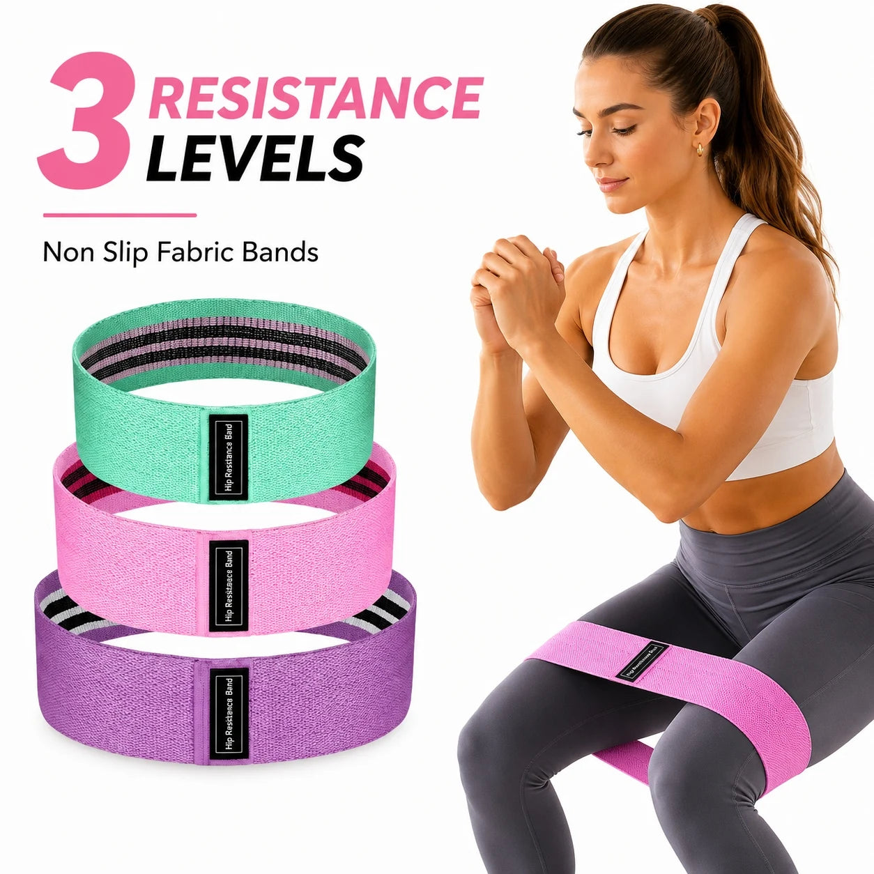 3PCS Fabric Resistance Bands Set for Women, Non Slip Workout Bands for Glutes, Legs & Home Fitness