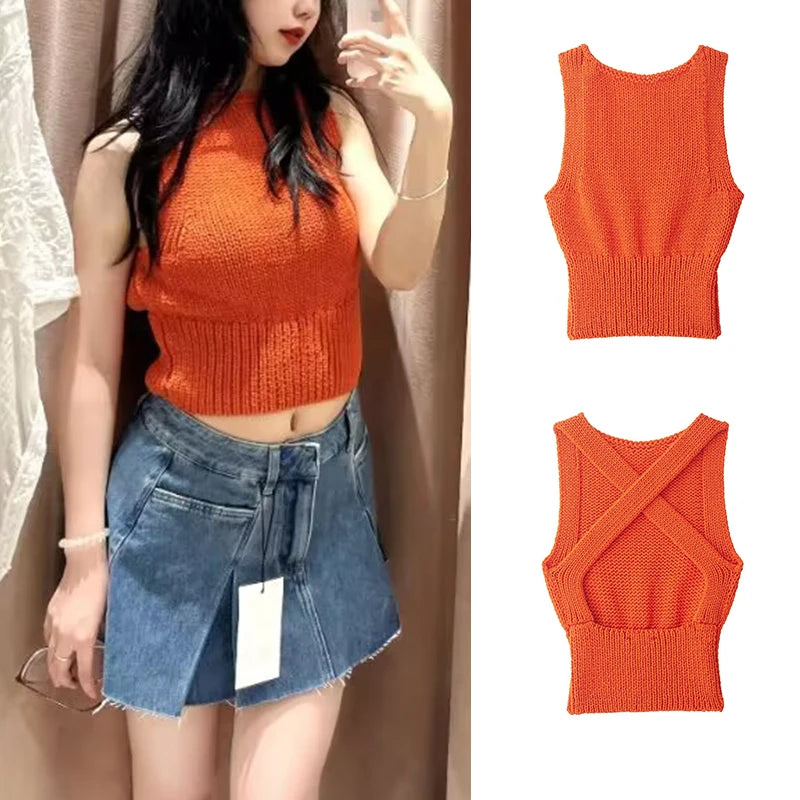 Women's 2026 New knitted Tops Fashion Slim Backless Sexy Unique Women's Tops Blouses Chic Summer Travel Party Young Blouses