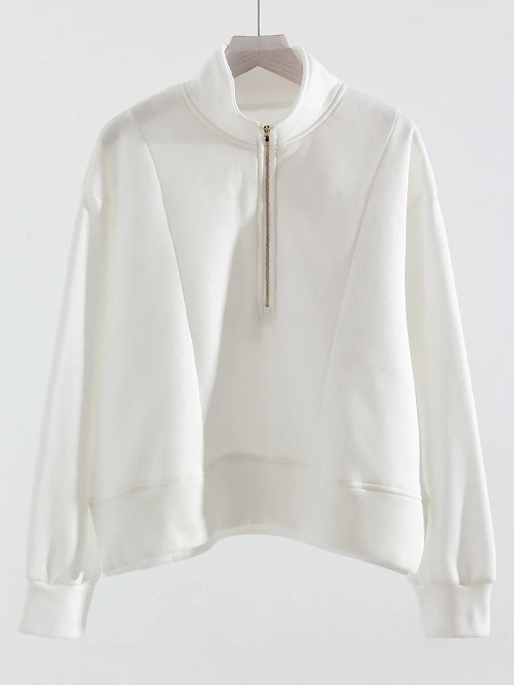Winter Velvet Sweatshirt For Women With Half Zipper Coats Basic Green Oversize Warm Fleece Half Zip Up Sweatshirt Pullover Women