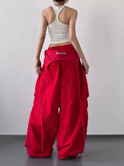 Women's Dance Y2K Style Pants Cross Layer Straps Design Casual Streetwear Wide Leg Cargo Pants For Hip Hop Dance Colorful