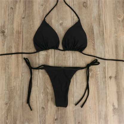 Women Thong Bikini Set Side Tie Sexy Swimsuit Bandage Style Brazilian Swimwear Woman Clothing Red/Blue/Black/White/Wine Red/Pink