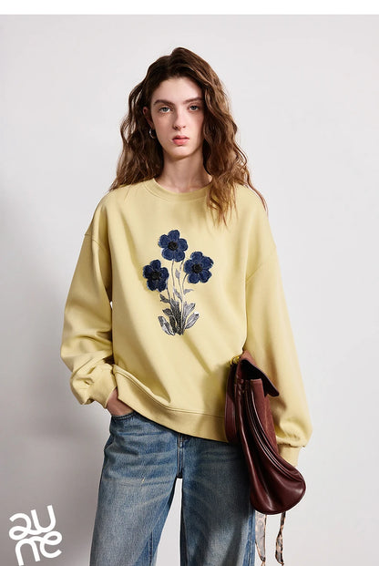 TOYOUTH Women Cotton Sweatshirt 2026 Spring New Knit Striped Turn-Down Collar Loose Unique Stylish Top