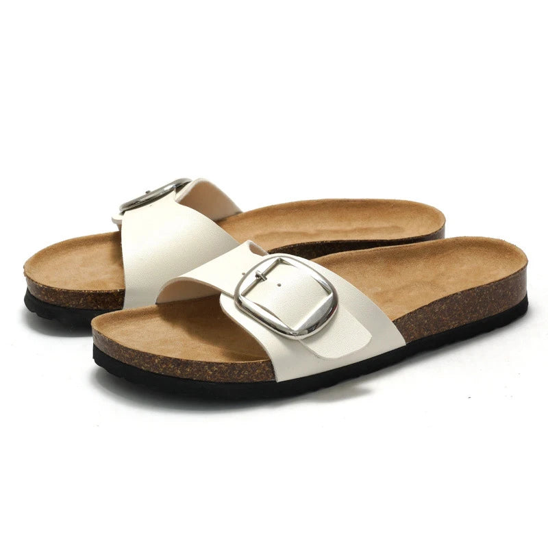 New Women Cork Clogs Slippers Cork Footbed Beach Sandals Outdoor Suede Clogs Sandals With Adjustable Buckle