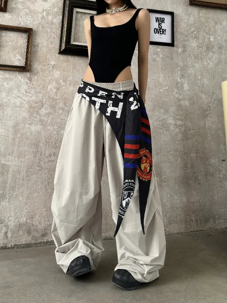 Women's Dance Y2K Style Pants Cross Layer Straps Design Casual Streetwear Wide Leg Cargo Pants For Hip Hop Dance Colorful