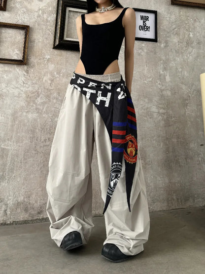 Women's Dance Y2K Style Pants Cross Layer Straps Design Casual Streetwear Wide Leg Cargo Pants For Hip Hop Dance Colorful