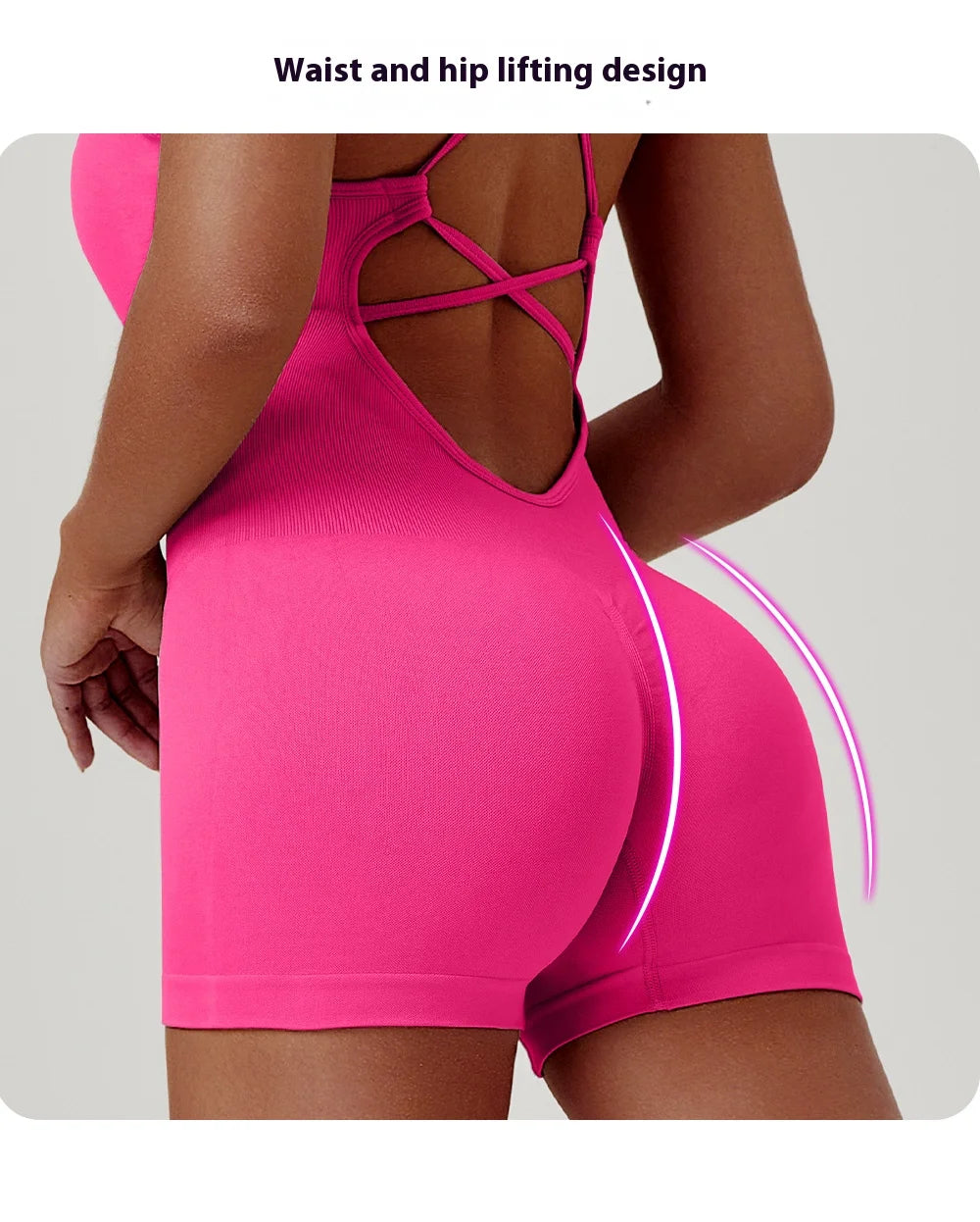 Women's Sexy Slim-Fit Yoga Shorts Jumpsuit Seamless Back Workout Bodysuit Breathable Quick-Dry Gym Running Pilates Fitness Yoga