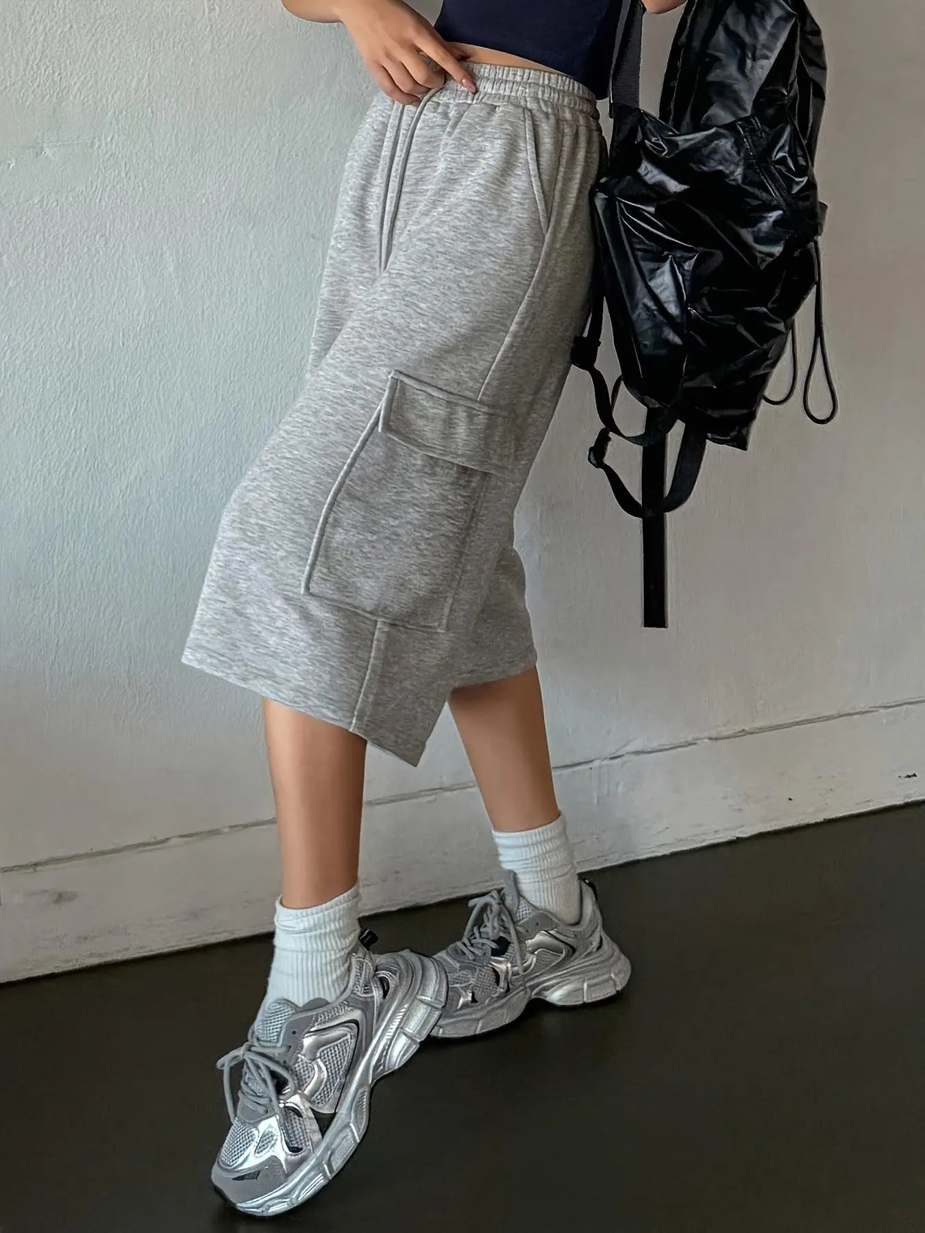 Women Loose Casual Shorts High Waisted Straight Fit Shorts Wide Leg Mid Length Shorts Summer Gray Comfortable Bottoms