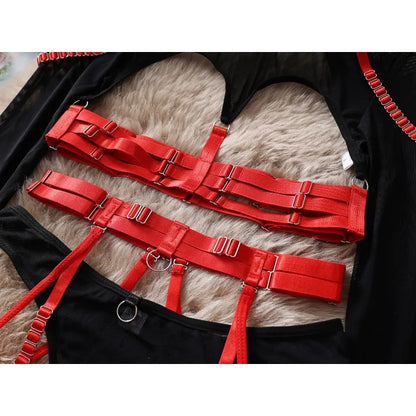 Tornova Sexy Lingerie Set for Women Strap Sexy Lingerie Mesh Splicing Hollow Sexy Lingerie 5-piece Set Halter Underwear Set New