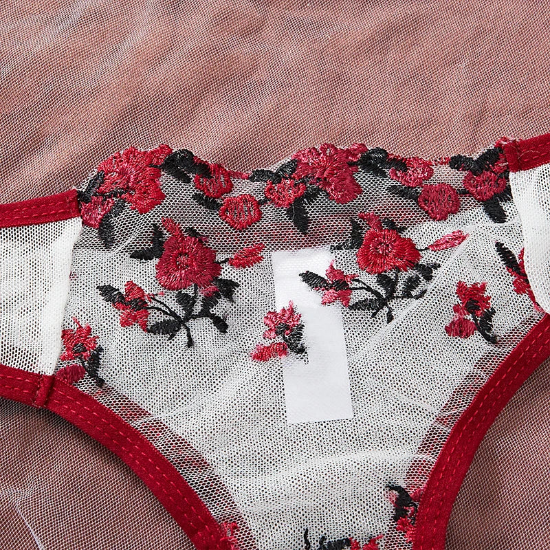 Embroidery Floral Ultra-thin Exquisite Transparent Women Underwear Bra Set