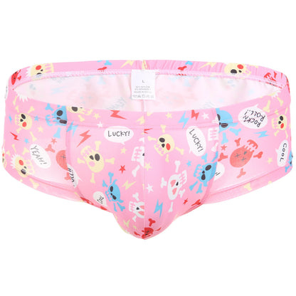 Men Penis Bag Jockstrap Lingerie Soft Hollow Sexy Breathable Boxer Brief Low Rise Skull Print U Pouch Underwear