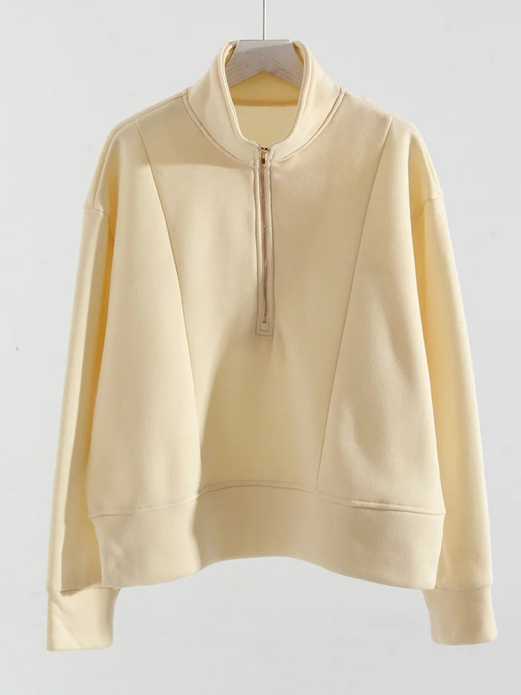 Winter Velvet Sweatshirt For Women With Half Zipper Coats Basic Green Oversize Warm Fleece Half Zip Up Sweatshirt Pullover Women