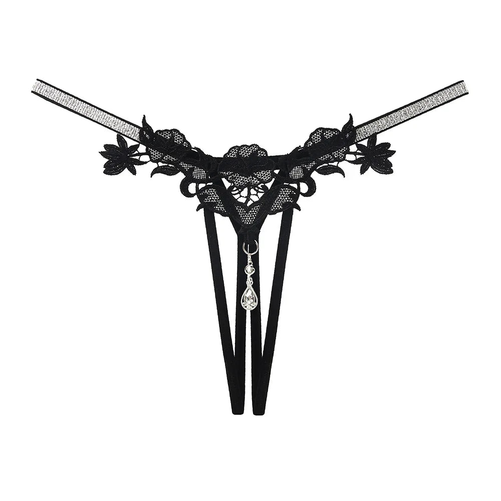 Women Sexy Jewelry Diamond Seductive Erotic Thong G-String Perspective Hollowed Out Embroidery Sexy Underwear Girlfriends Gifts