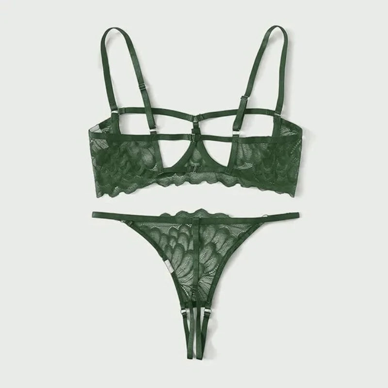 Toucheart 2-piece Set Showing Breasts Sexy Interesting Underwear Women Solid Color Mesh Hollow Out See-through Sexy Lingerie Set