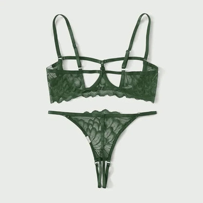 Toucheart 2-piece Set Showing Breasts Sexy Interesting Underwear Women Solid Color Mesh Hollow Out See-through Sexy Lingerie Set