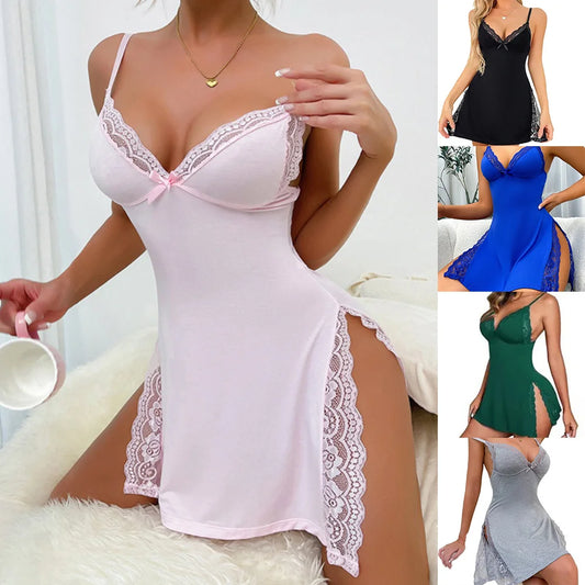 Women's Fashion Sexy Lingerie With Perspective Erotic Pajamas Slip Mini Dress Dresses Halter Soft Sleep Nightgown Homewear 2025